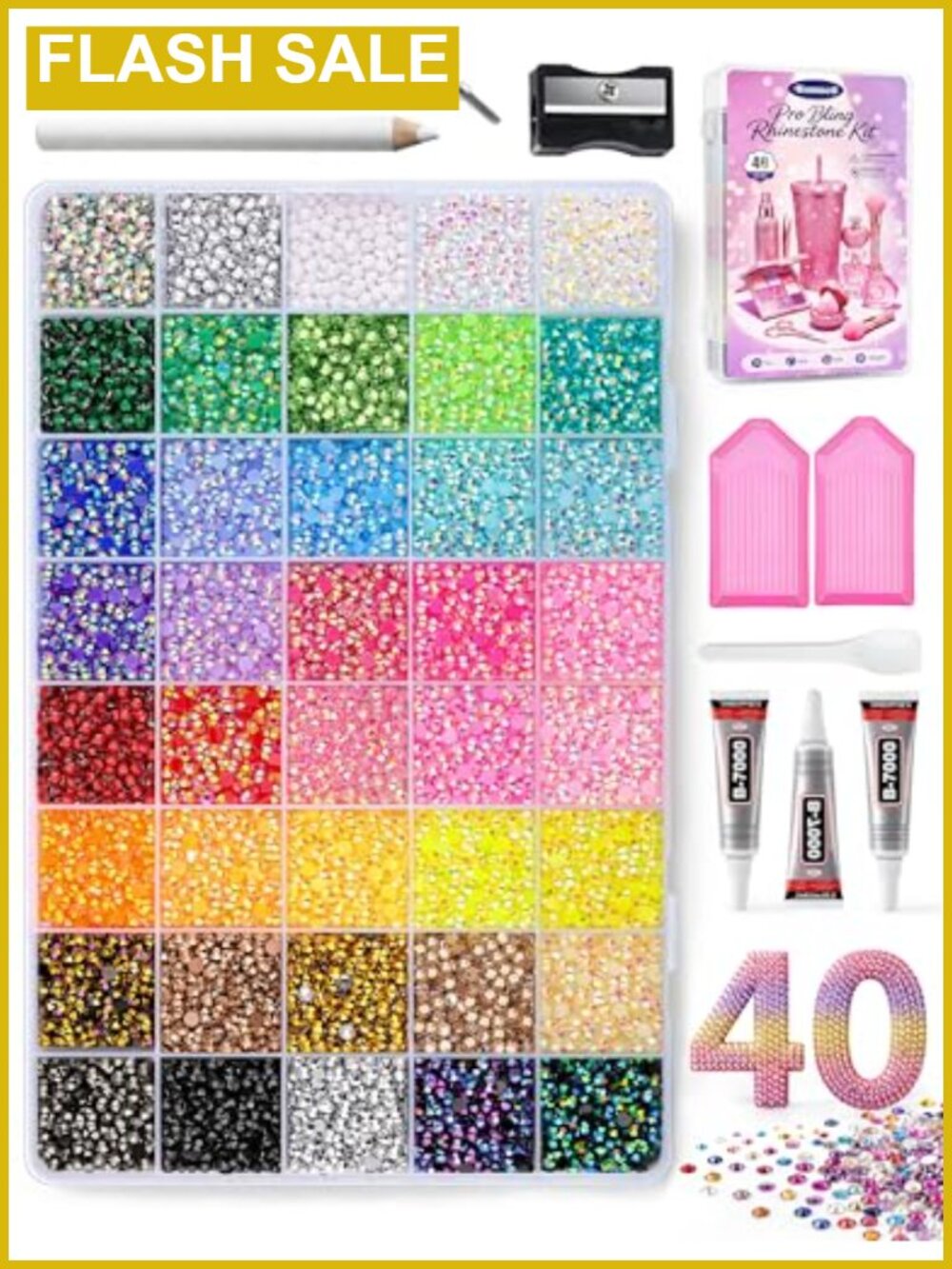 Flatback Rhinestones Bedazzling Kit with Glue - 50,000pcs, 3mm & 4mm